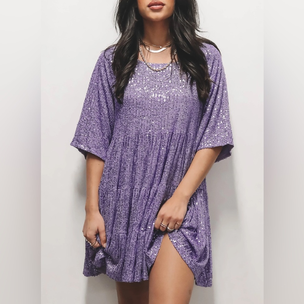 Purple Sequin Baby Doll Dress by Amazing Lace